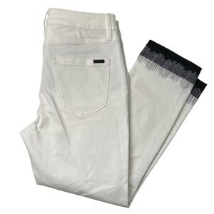 New White House Black Market Slim Crop Jeans White High Rise Black Cuff Size 8P